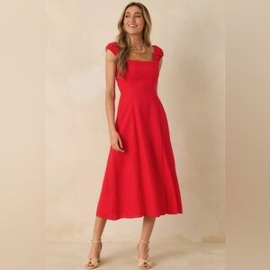 Red Dress Boutique Scarlet Square-Neck Midi with Puff Cap Sleeves